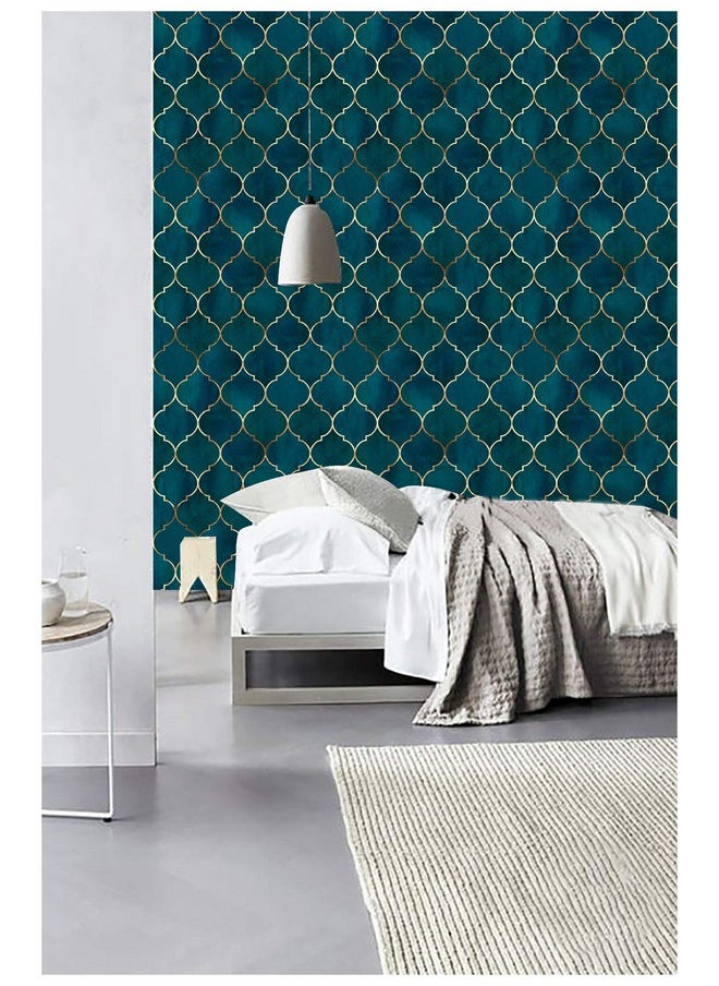 HAOKHOME 96034 Peel And Stick Wallpaper Graphic Trellis Emerald/Sapphire Blue/Gold Removable Contactpaper For Home Bathroom Decorations 17.7In X 9.8Ft  - Image 4