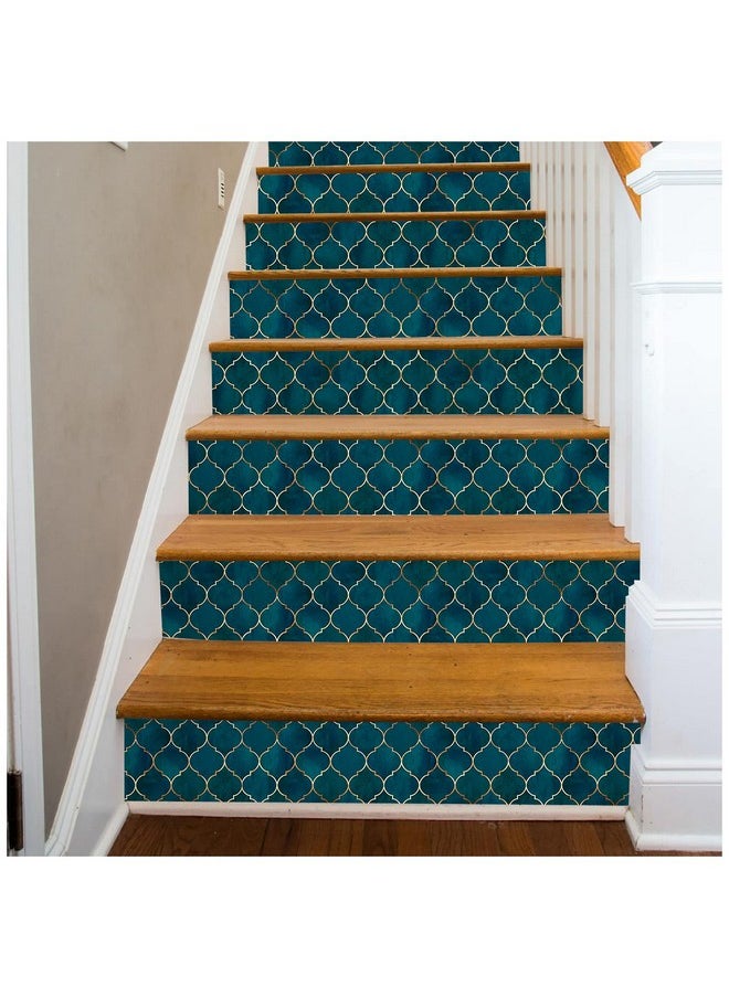 HAOKHOME 96034 Peel And Stick Wallpaper Graphic Trellis Emerald/Sapphire Blue/Gold Removable Contactpaper For Home Bathroom Decorations 17.7In X 9.8Ft  - Image 3