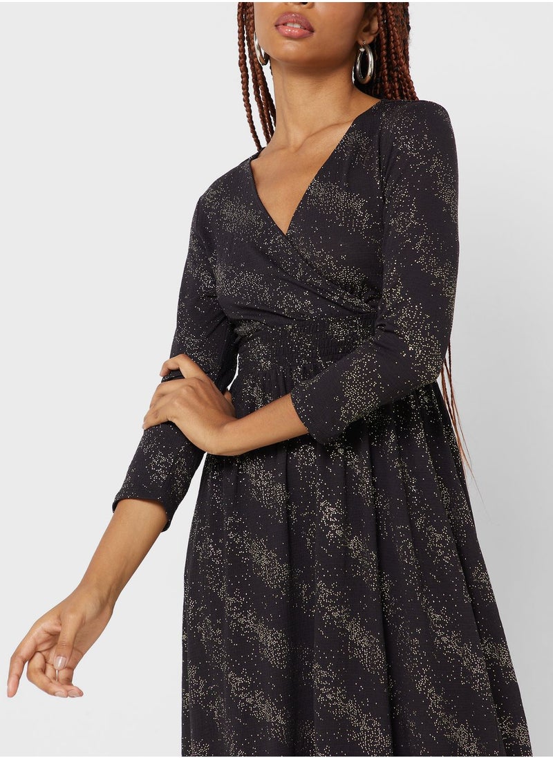 ONLY Foil Print Wrap Dress  - Image 3