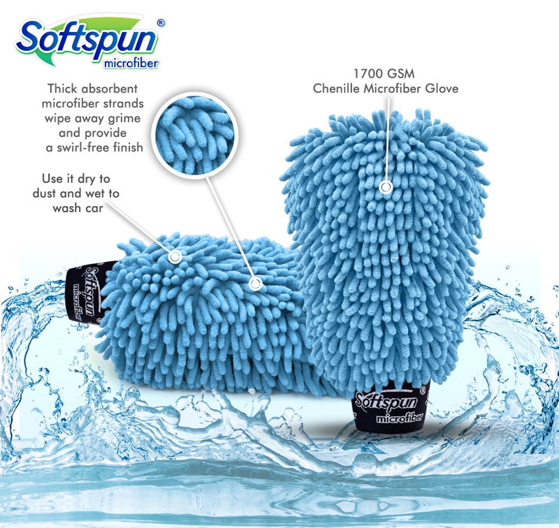 SOFTSPUN قفاز ميكروفايبر مزدوج الجوانب من سوفتسبان (طقم قطعتين، أزرق سماوي) 1700 GSM، خالي من الوبر والخدوش، فائق الامتصاص ومتعدد الاستخدامات لتنظيف المطبخ والحمام والسيارات وأجهزة الكمبيوتر وإزالة الغبار - Image 3