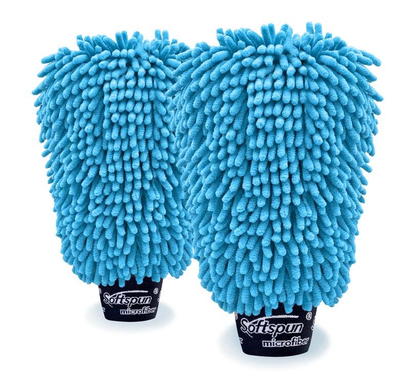 SOFTSPUN قفاز ميكروفايبر مزدوج الجوانب من سوفتسبان (طقم قطعتين، أزرق سماوي) 1700 GSM، خالي من الوبر والخدوش، فائق الامتصاص ومتعدد الاستخدامات لتنظيف المطبخ والحمام والسيارات وأجهزة الكمبيوتر وإزالة الغبار - Image 5