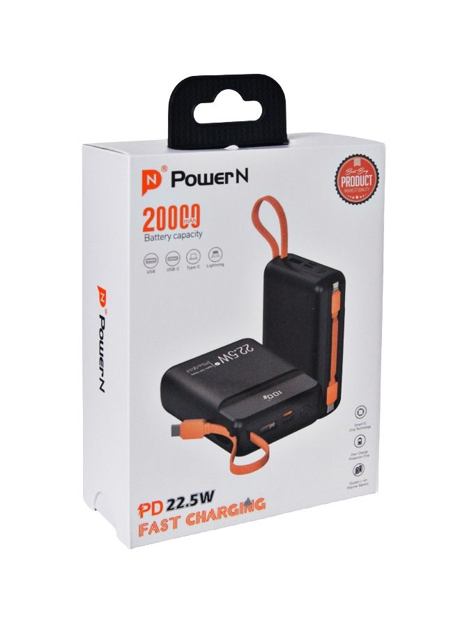 POWER N - Power Bank 20000mAh with Type-C and Lightning Cables - PD/QC - Image 1