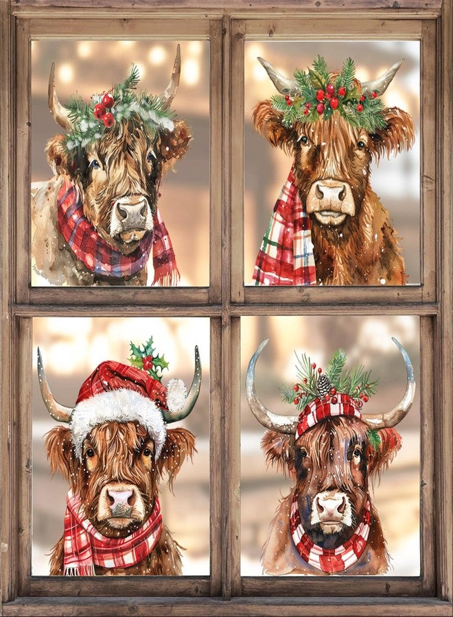 وولاين مجموعة ملصقات نوافذ كبيرة من والين، 4 أوراق، بتصميم بقرة هايلاند بألوان مائية، قابلة لإعادة الاستخدام، لتزيين النوافذ الزجاجية في المنزل أو المدرسة أو المكتب خلال عطلة الشتاء. - Image 1