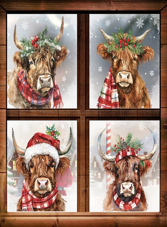 وولاين مجموعة ملصقات نوافذ كبيرة من والين، 4 أوراق، بتصميم بقرة هايلاند بألوان مائية، قابلة لإعادة الاستخدام، لتزيين النوافذ الزجاجية في المنزل أو المدرسة أو المكتب خلال عطلة الشتاء. - Image 2