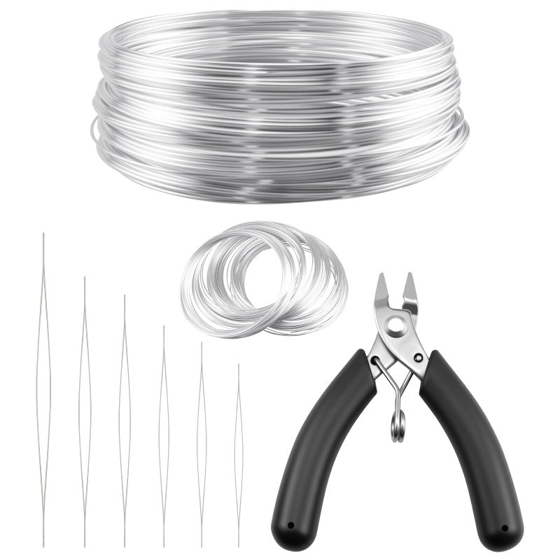 MARRTEUM 100 Loops Silver Memory Beading Wire with Cutter Tool and 6 Size Beading Needles for Jewelry Making DIY Bracelet Necklace Ring Earring Craft Solve Bead Stringing and Cutting Problem - Image 3