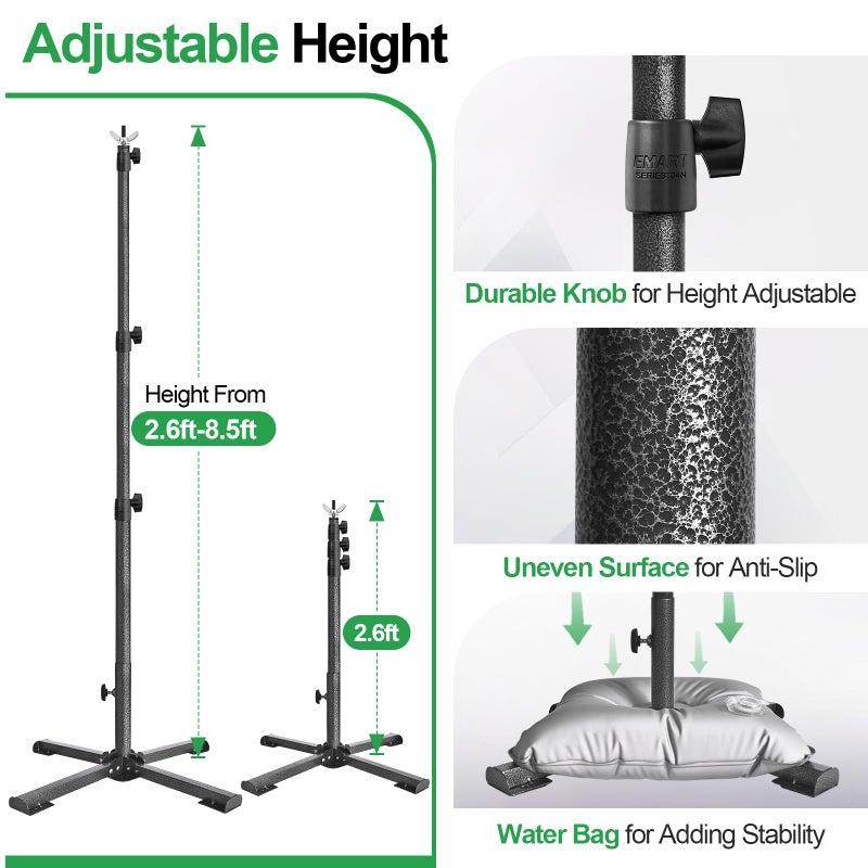 EMART Portable Backdrop Stand Kit with Foldable Cross Flat Base, Adjustable 8.5ft Height 10ft Width Pipe and Drape Background Hanging Frame Bar for Photography Party Wedding Birthday Photo Studio - Image 5