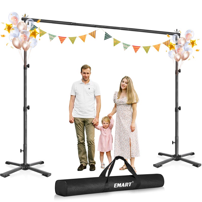 EMART Portable Backdrop Stand Kit with Foldable Cross Flat Base, Adjustable 8.5ft Height 10ft Width Pipe and Drape Background Hanging Frame Bar for Photography Party Wedding Birthday Photo Studio - Image 1
