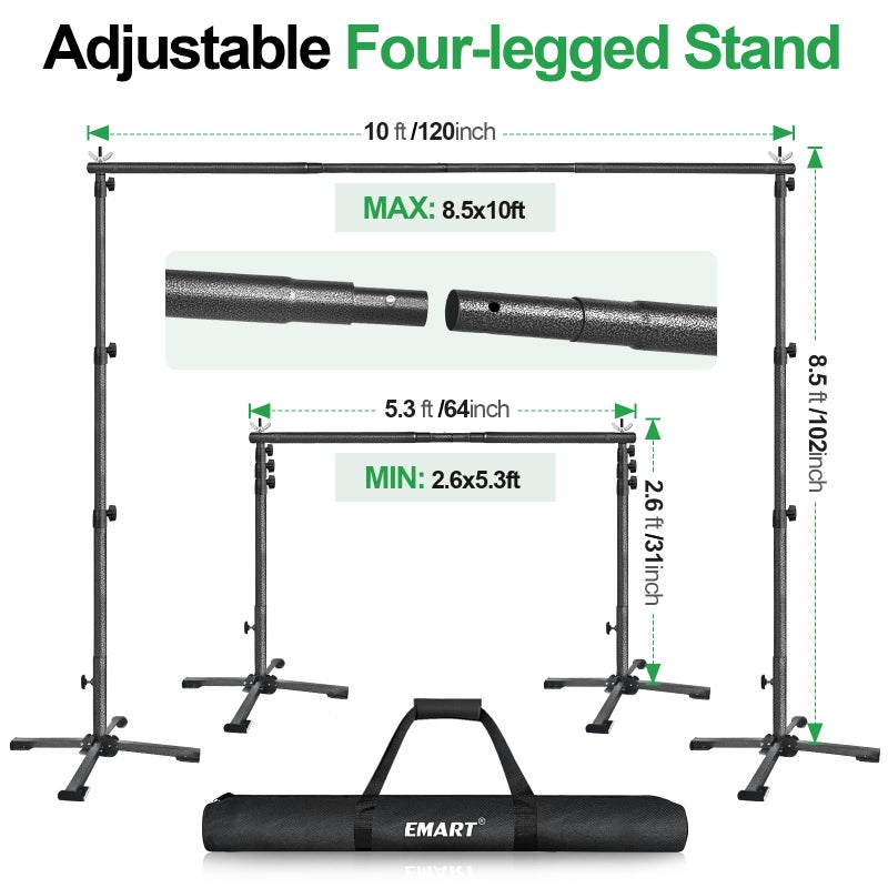 EMART Portable Backdrop Stand Kit with Foldable Cross Flat Base, Adjustable 8.5ft Height 10ft Width Pipe and Drape Background Hanging Frame Bar for Photography Party Wedding Birthday Photo Studio - Image 4