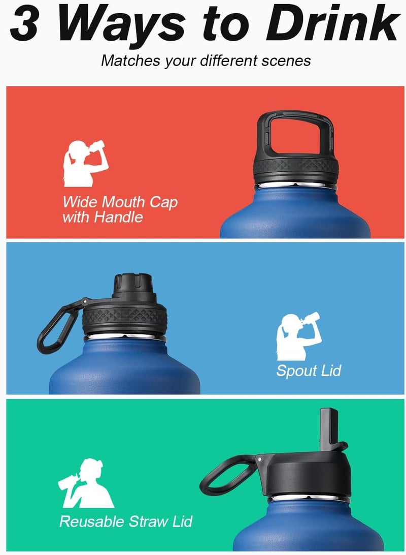 Coolflask Insulated Water Bottle 2L With Straw & 3 Lids - Stainless Steel for Sports or Office, Double Vacuum Leak Proof Cold and Hot, Blue - Image 5