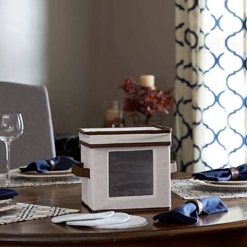 Household Essentials صندوق تخزين أطباق الصين الأساسية المنزلية، يحمل 12 طبق حلوى أو وعاء، لوحة نافذة، إطار قوي ومقابض معززة، وسادات مصنوعة من اللباد، غطاء قابل للإزالة بالكامل - Image 2