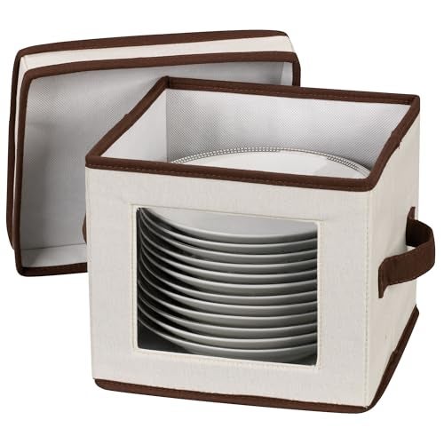 Household Essentials صندوق تخزين أطباق الصين الأساسية المنزلية، يحمل 12 طبق حلوى أو وعاء، لوحة نافذة، إطار قوي ومقابض معززة، وسادات مصنوعة من اللباد، غطاء قابل للإزالة بالكامل - Image 5