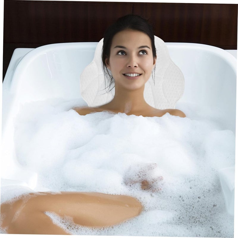Washable Bath Tub Pillow with Strong Suction Cups Head and Neck Support Cushion for Bathtubs Spas Massage Tubs Elegant Minimalist White 3D Shell Design - Image 3