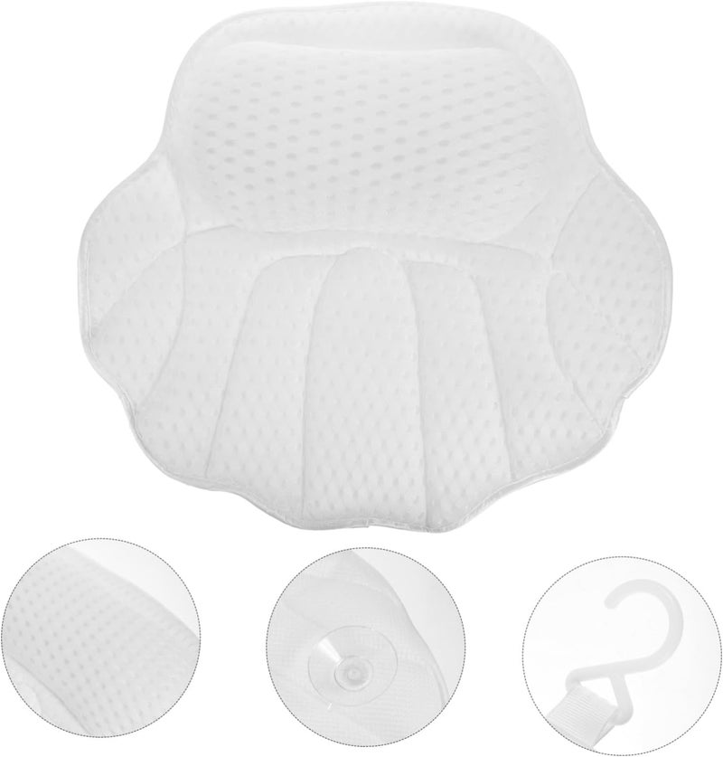 Washable Bath Tub Pillow with Strong Suction Cups Head and Neck Support Cushion for Bathtubs Spas Massage Tubs Elegant Minimalist White 3D Shell Design - Image 5