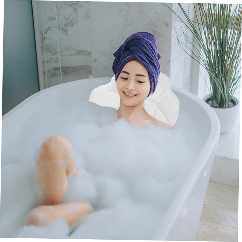 Washable Bath Tub Pillow with Strong Suction Cups Head and Neck Support Cushion for Bathtubs Spas Massage Tubs Elegant Minimalist White 3D Shell Design - Image 4