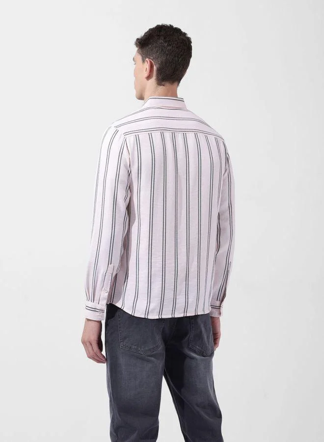 The Indian Garage Co Men Regular Fit Striped Cutaway Collar Full Sleeves Shirt