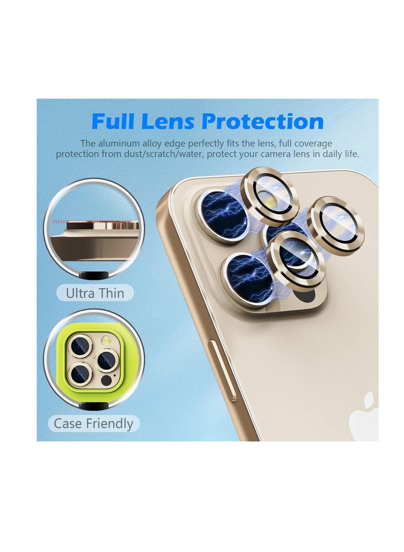 Camera Lens Protector for iPhone 15 Pro/iPhone 15 Pro Max, [Keep Original Shooting]Tempered Glass Screen Protector Metal Individual Camera Cover Accessories Case Friendly (Gold)  - Image 2
