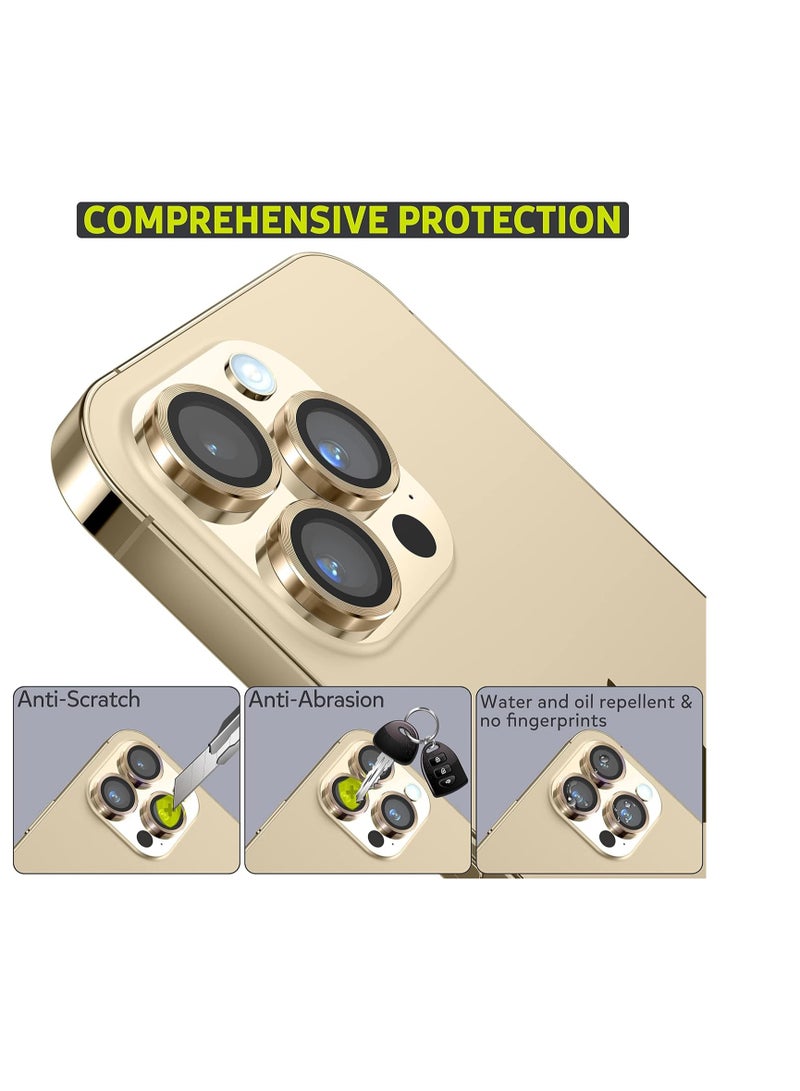 Camera Lens Protector for iPhone 15 Pro/iPhone 15 Pro Max, [Keep Original Shooting]Tempered Glass Screen Protector Metal Individual Camera Cover Accessories Case Friendly (Gold)  - Image 3