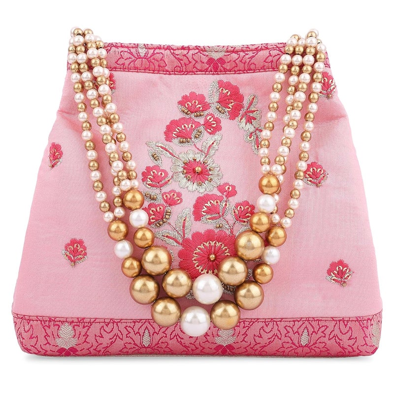 MASQ by Q-One Embroidered Silk Potli Bags - Handcrafted for Weddings, Festive Season & Special Occasions with Beads and Sequins - Made in India - Image 1