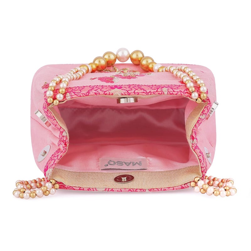 MASQ by Q-One Embroidered Silk Potli Bags - Handcrafted for Weddings, Festive Season & Special Occasions with Beads and Sequins - Made in India - Image 3