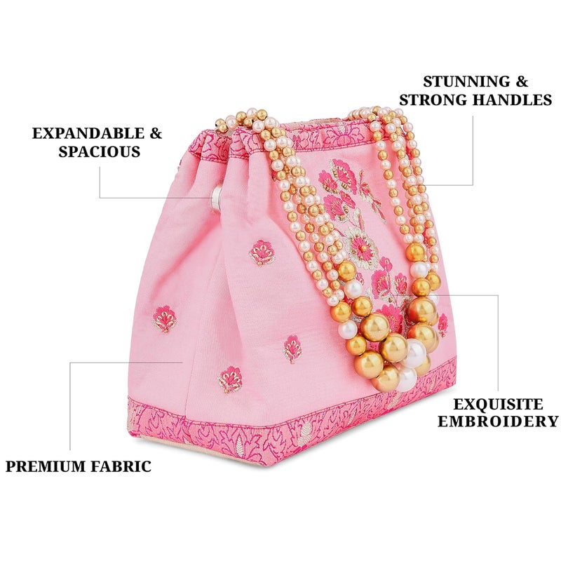 MASQ by Q-One Embroidered Silk Potli Bags - Handcrafted for Weddings, Festive Season & Special Occasions with Beads and Sequins - Made in India - Image 5