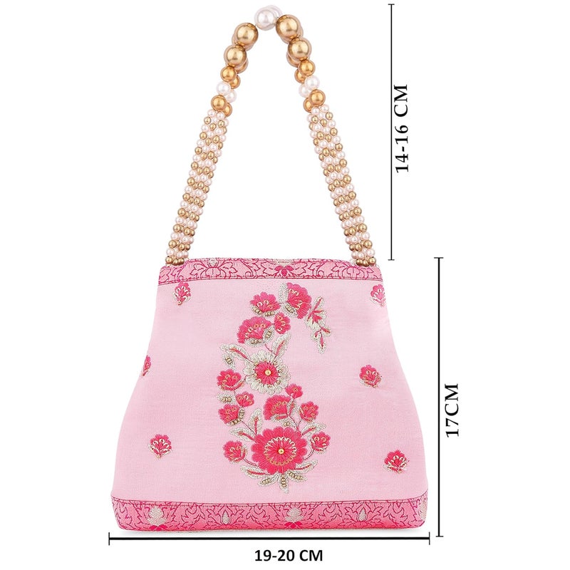 MASQ by Q-One Embroidered Silk Potli Bags - Handcrafted for Weddings, Festive Season & Special Occasions with Beads and Sequins - Made in India - Image 4