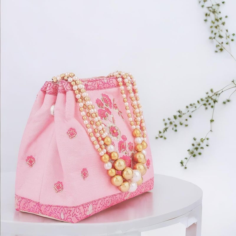 MASQ by Q-One Embroidered Silk Potli Bags - Handcrafted for Weddings, Festive Season & Special Occasions with Beads and Sequins - Made in India - Image 2