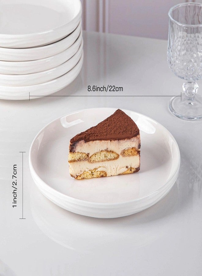 CHILDIKE White Salad Plates Set of 6, 8 Inch Small Porcelain Ribbed Texture Dinner Plates, Kitchen Serving Dishes for Appetizer, Dessert, Microwave & Dishwasher Safe, Scratch Resistant - Image 2