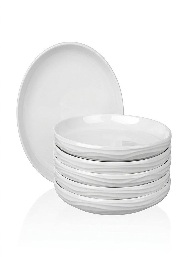 CHILDIKE White Salad Plates Set of 6, 8 Inch Small Porcelain Ribbed Texture Dinner Plates, Kitchen Serving Dishes for Appetizer, Dessert, Microwave & Dishwasher Safe, Scratch Resistant - Image 1