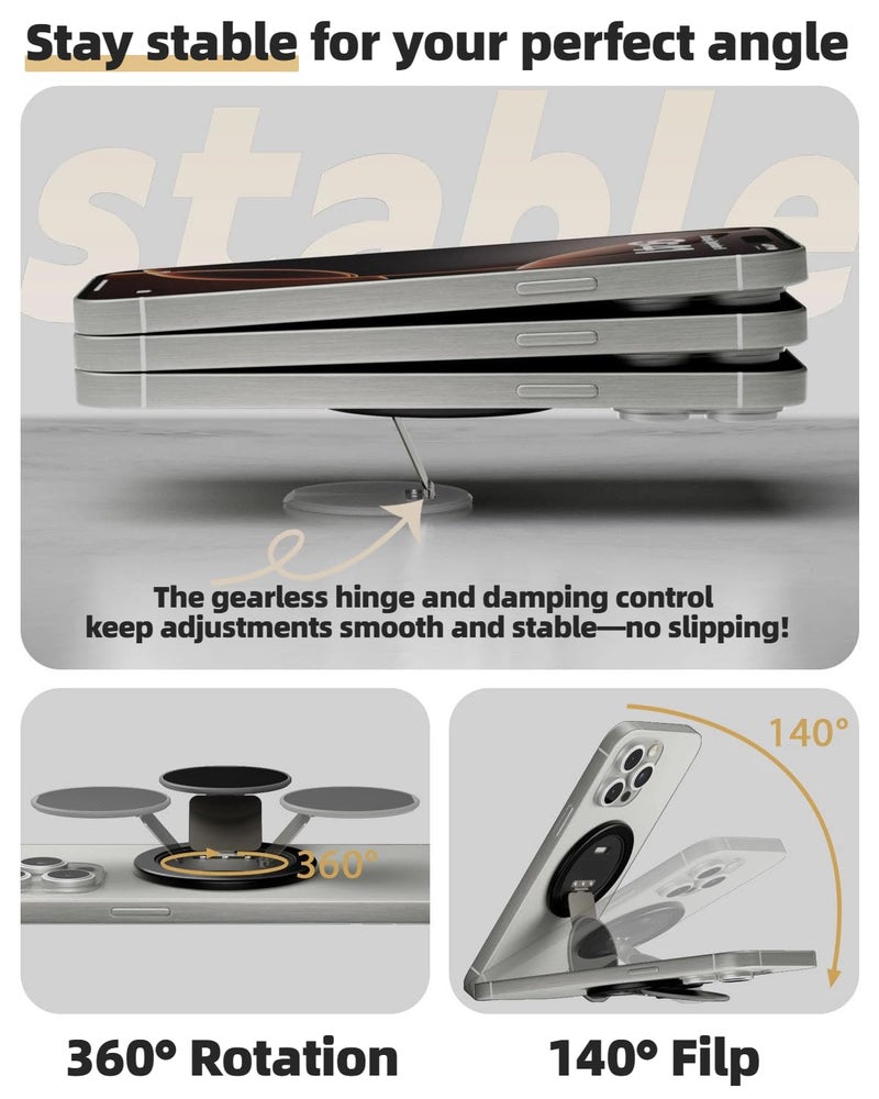 SEMBO MagSafe Phone Grip, Thin Multi-Angle Cell Phone Ring Holder Stand with Flexible 360Â° Rotation Metal Hinge, Magnetic Finger Grip Kickstand for iPhone 16/15/14/13/12 (Black) - Image 2