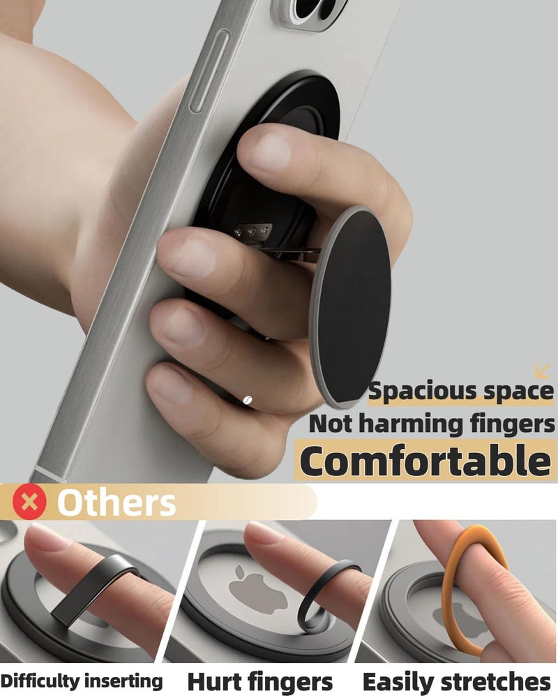 SEMBO MagSafe Phone Grip, Thin Multi-Angle Cell Phone Ring Holder Stand with Flexible 360Â° Rotation Metal Hinge, Magnetic Finger Grip Kickstand for iPhone 16/15/14/13/12 (Black) - Image 3