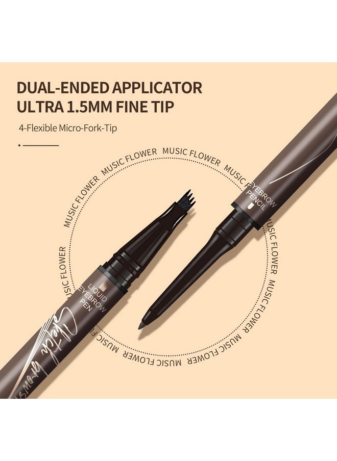 Music Flower Eyebrow Pencildualended Microfilling Eyebrow Pen Liquid Eyebrow Pen With 4 Micro Brushtip Applicator & Brow Defining Eyebrow Pencil With Precision Tip (Chestnut)  - Image 2