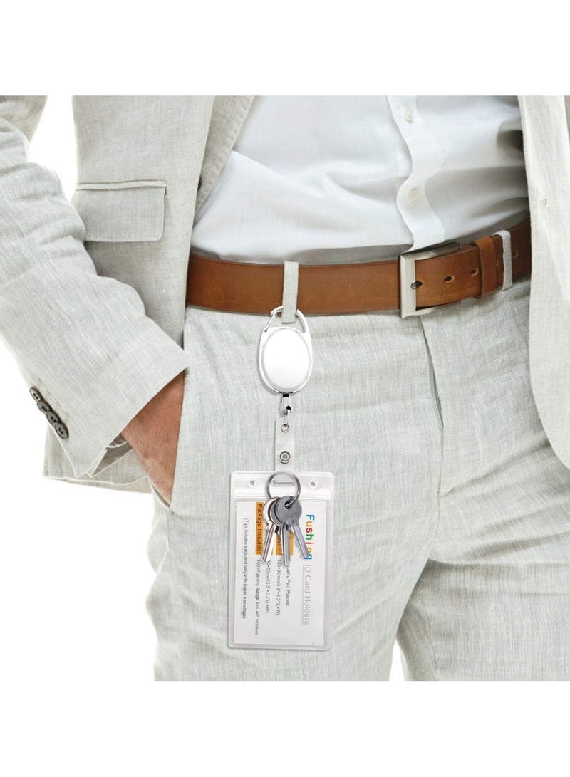 MARKQ [عبوة من 100] حامل شارة قابل للسحب باللون الأبيض مع مشبك بكرة - حامل بطاقة هوية متين للعمل، المكتب، المدرسة، وإكسسوارات سلسلة المفاتيح - Image 2