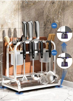 Perfii Multifunctional Knife Holder for Kitchen Counter, Wall-Mounted Utensil Rack with Storage for Lids and Cutting Board, Optimize Kitchen Space  - Image 3