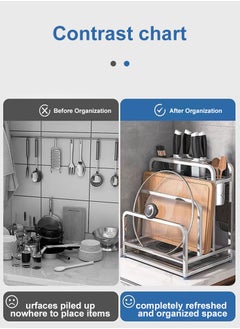 Perfii Multifunctional Knife Holder for Kitchen Counter, Wall-Mounted Utensil Rack with Storage for Lids and Cutting Board, Optimize Kitchen Space  - Image 5