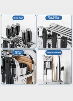 Perfii Multifunctional Knife Holder for Kitchen Counter, Wall-Mounted Utensil Rack with Storage for Lids and Cutting Board, Optimize Kitchen Space  - Image 2