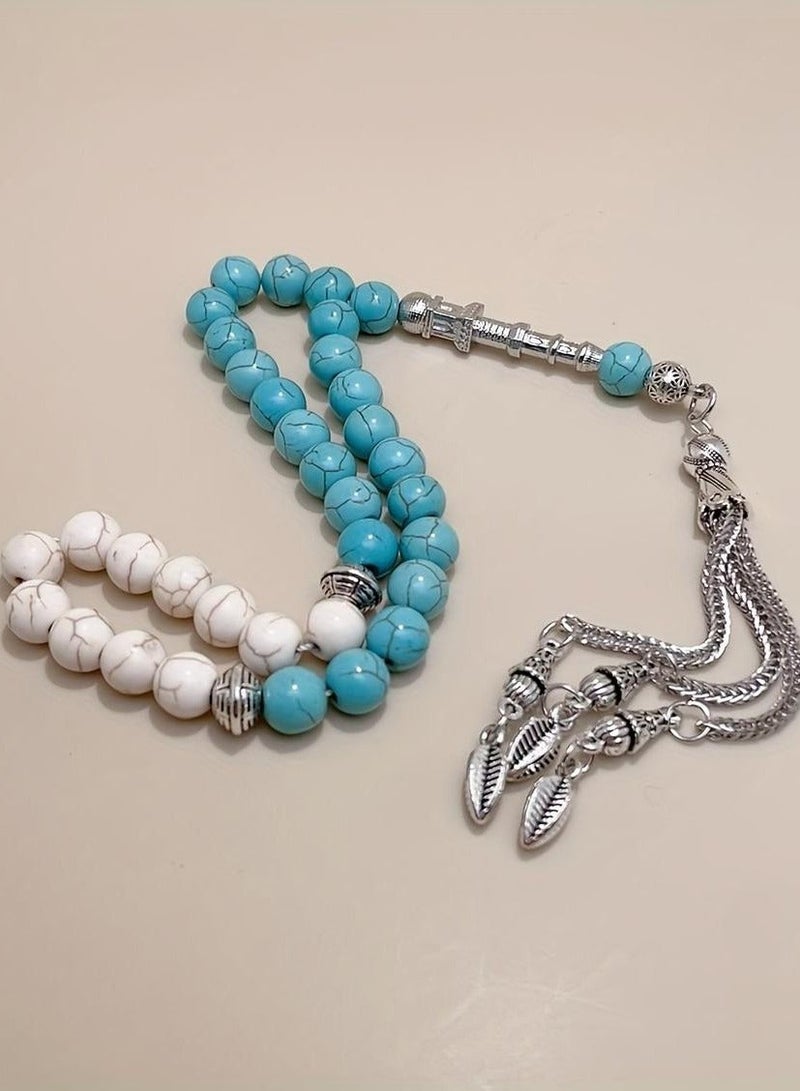 عام 3 قطع / 33 سبحة صلاة فيروزية زرقاء وبيضاء / سبحة / 10 مم - Image 3