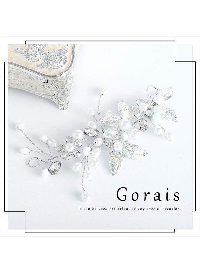 Gorais Bride Wedding Hair Vine Silver Pearl Bridal Headpieces Leaf Hair Accessories for Women and Girls (a-silver) - Image 5
