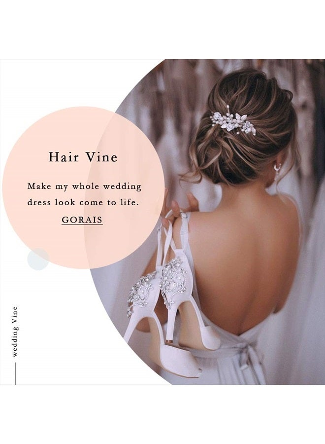 Gorais Bride Wedding Hair Vine Silver Pearl Bridal Headpieces Leaf Hair Accessories for Women and Girls (a-silver) - Image 4