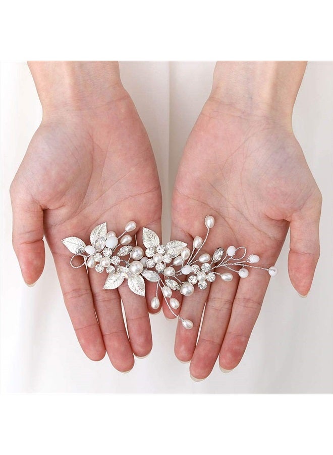 Gorais Bride Wedding Hair Vine Silver Pearl Bridal Headpieces Leaf Hair Accessories for Women and Girls (a-silver) - Image 2