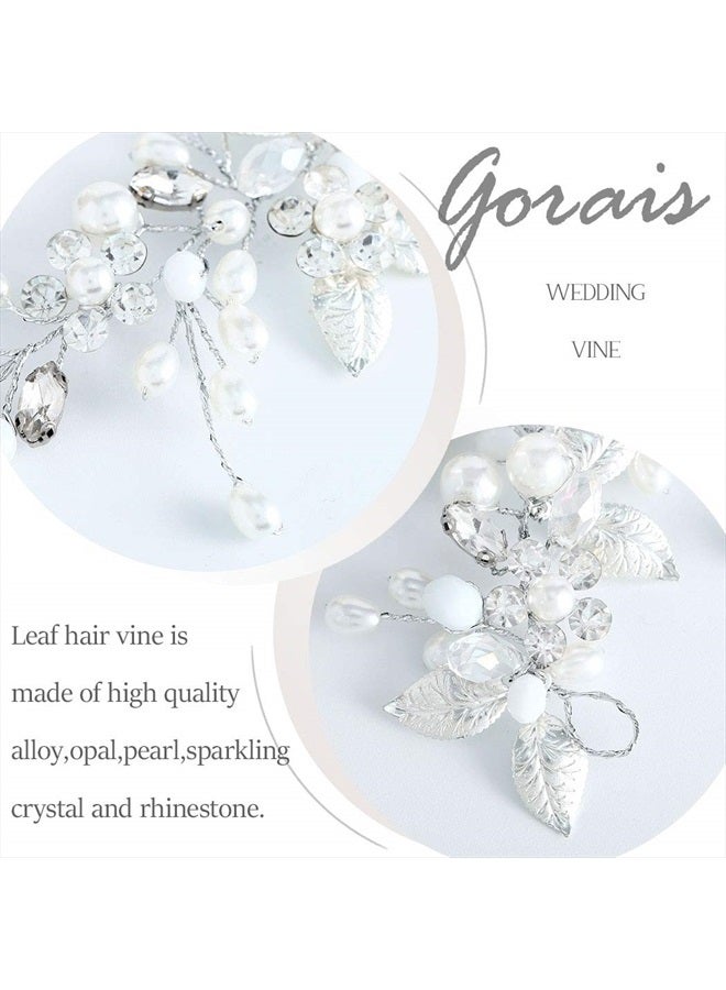 Gorais Bride Wedding Hair Vine Silver Pearl Bridal Headpieces Leaf Hair Accessories for Women and Girls (a-silver) - Image 3