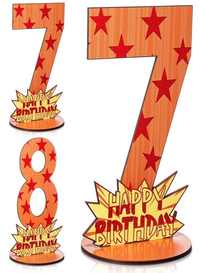 فيسينبال ديكورات عيد ميلاد كرتونية من Vicenpal، قطعة مركزية خشبية على شكل نجوم برتقالية وحمراء، رقم 7 و8، لافتة طاولة لمستلزمات عيد ميلاد التنين، دعامات صور حفلات الأنمي - Image 1