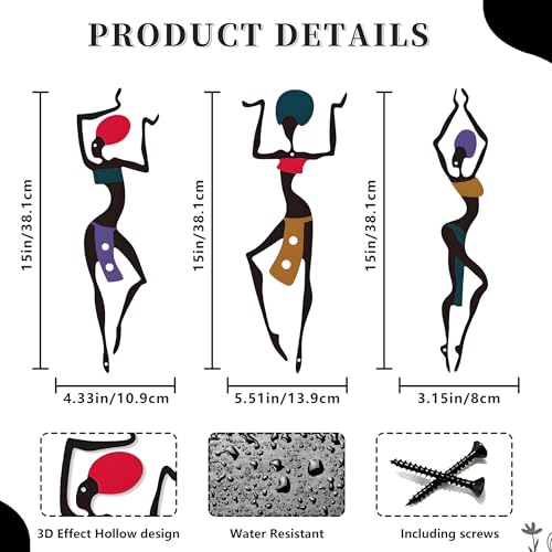 DICYWUDI 3 Pieces African Metal Wall Arts, Vintage Arts For Home Decor, Ethnic Dance Style Drawing Wall Art For Home Living Room Bedroom and Bathroom - For Birthday, Christmas, Thanksgiving, Mom Gifts - Image 2