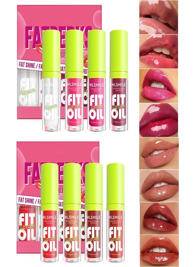 Loobexery 4 Colors Fat Oil Lip Gloss, Lip Oil Lip Glaze Hydrating Lip Glow Oil Big Brush Head Moisturizing Lip Gloss, Shiny Transparent Tinted Plumping Lip Oil Long Lasting Nourishing Non-sticky (A#&B#) - Image 1