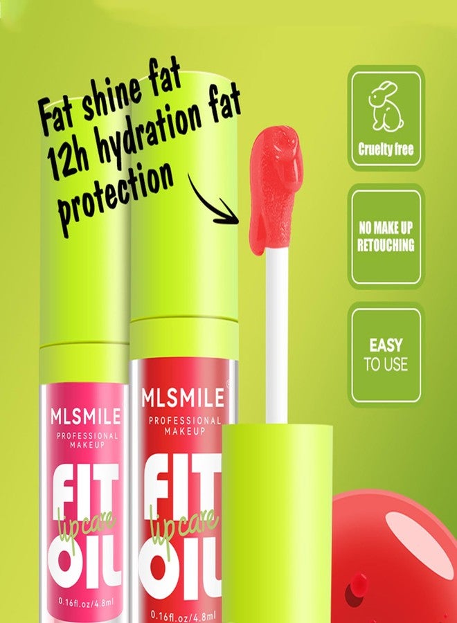 Loobexery 4 Colors Fat Oil Lip Gloss, Lip Oil Lip Glaze Hydrating Lip Glow Oil Big Brush Head Moisturizing Lip Gloss, Shiny Transparent Tinted Plumping Lip Oil Long Lasting Nourishing Non-sticky (A#&B#) - Image 5