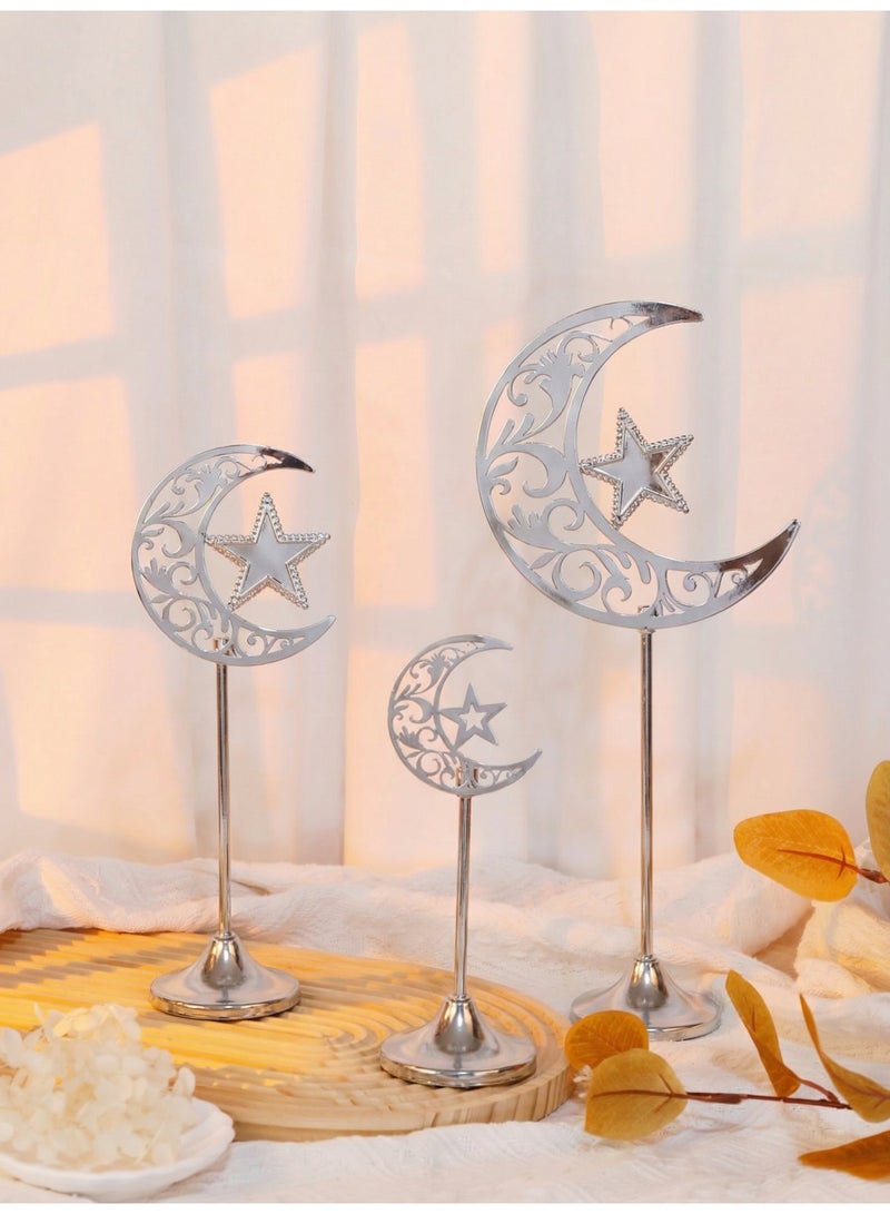 Set of 3 Ramadan Desktop Ornaments, Moon Shape Ornaments, Desktop Decorations, Festival Decorations, Home Decor, Ramadan Gifts, Party and Holiday Decor Ornament Star, Moon, It Makes the Perfect Present for Family and Friends. - Image 4