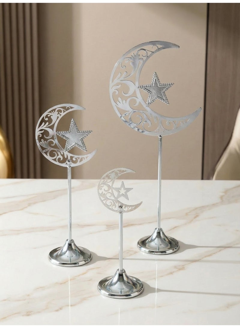 Set of 3 Ramadan Desktop Ornaments, Moon Shape Ornaments, Desktop Decorations, Festival Decorations, Home Decor, Ramadan Gifts, Party and Holiday Decor Ornament Star, Moon, It Makes the Perfect Present for Family and Friends. - Image 2
