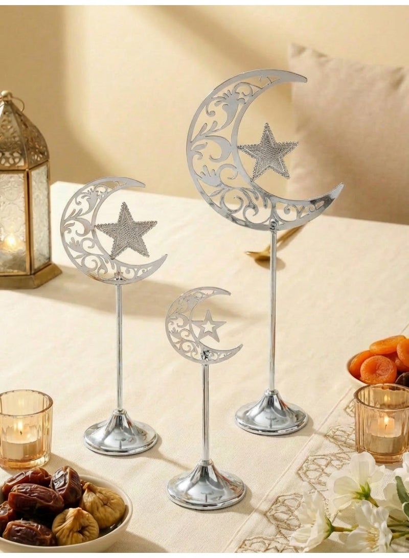 Set of 3 Ramadan Desktop Ornaments, Moon Shape Ornaments, Desktop Decorations, Festival Decorations, Home Decor, Ramadan Gifts, Party and Holiday Decor Ornament Star, Moon, It Makes the Perfect Present for Family and Friends. - Image 1