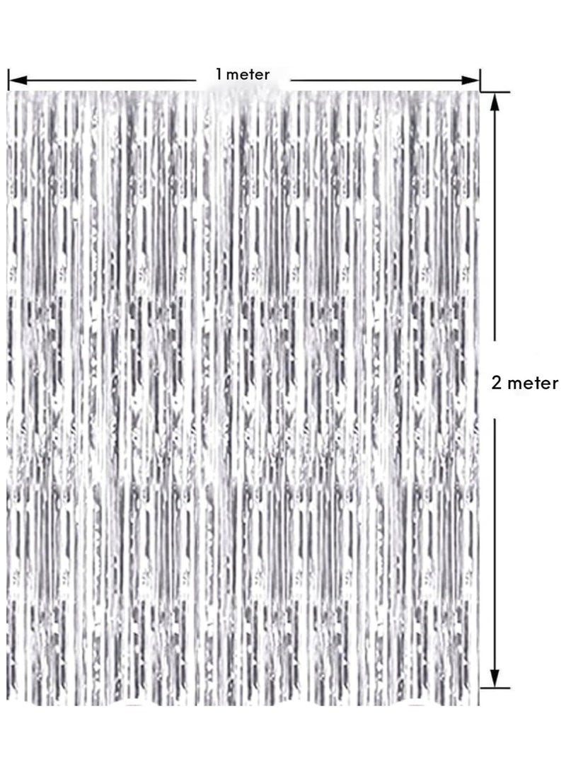 مارك ستارة من رقائق الفضة | 1 × 2 متر خلفية حفلات من الزينة المعدنية للهالوين، وحفلات استقبال المولود الجديد، وحفلات الزفاف، والعيد، والتخرج، وديكورات حفلات أعياد الميلاد [عبوة من قطعتين] - Image 2