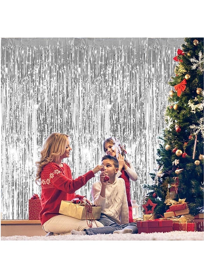 مارك ستارة من رقائق الفضة | 1 × 2 متر خلفية حفلات من الزينة المعدنية للهالوين، وحفلات استقبال المولود الجديد، وحفلات الزفاف، والعيد، والتخرج، وديكورات حفلات أعياد الميلاد [عبوة من قطعتين] - Image 3