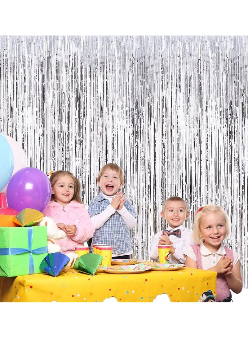 مارك ستارة من رقائق الفضة | 1 × 2 متر خلفية حفلات من الزينة المعدنية للهالوين، وحفلات استقبال المولود الجديد، وحفلات الزفاف، والعيد، والتخرج، وديكورات حفلات أعياد الميلاد [عبوة من قطعتين] - Image 4